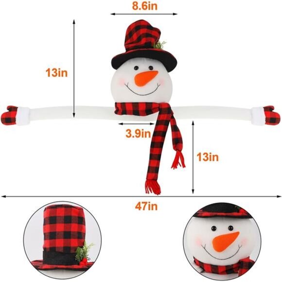 Large Plush Snowman Tree Topper - Red & Black Plaid Hat & Scarf - Picture 2 of 7